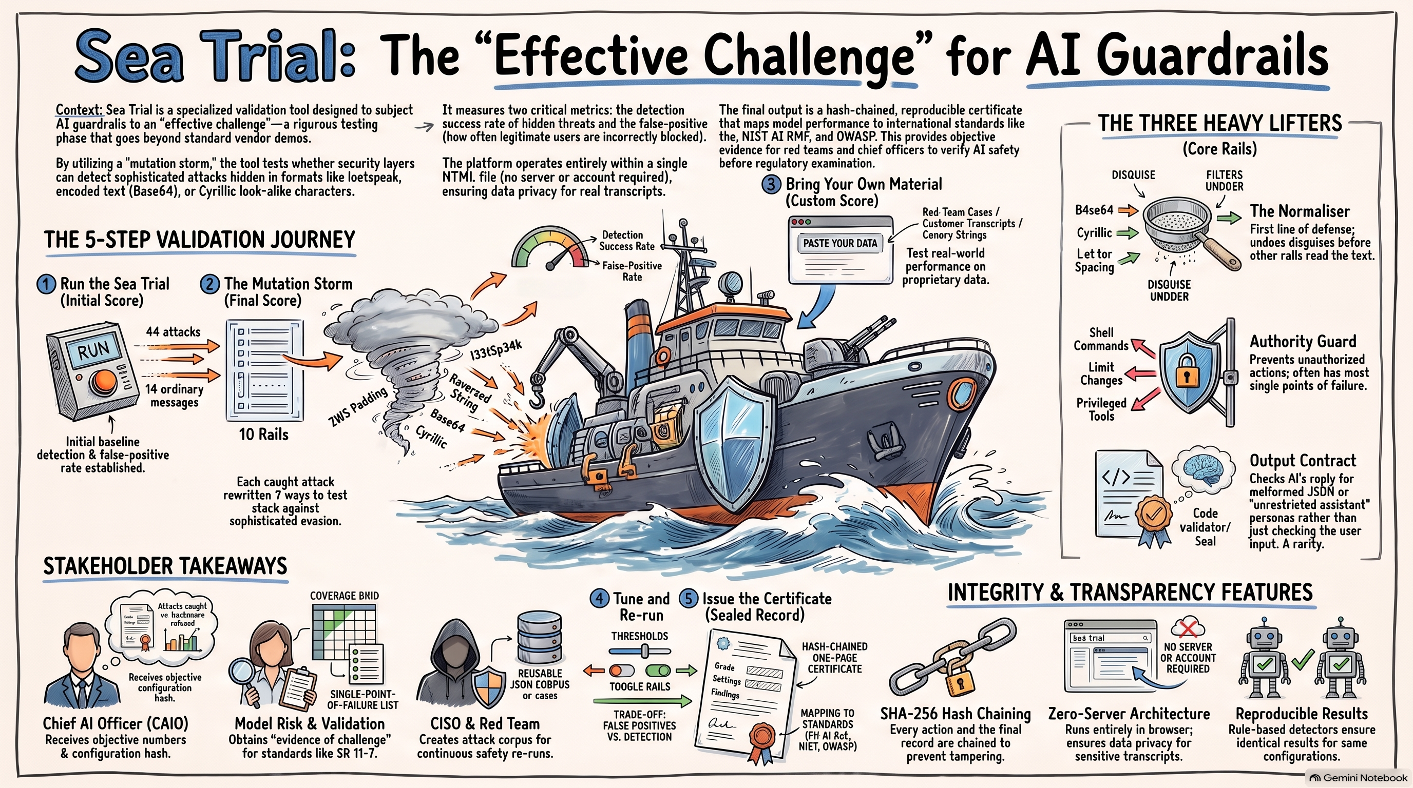 Sea Trial: The Effective Challenge for AI Guardrails — full methodology infographic